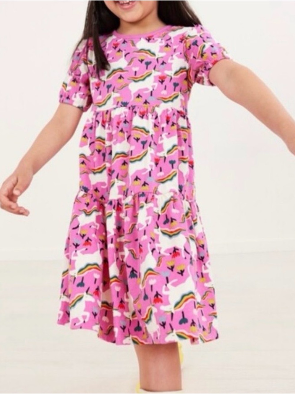 EUC Hanna Andersson Girls Rainbow Unicorns Short Sleeve Twirly Dress in Pink 12